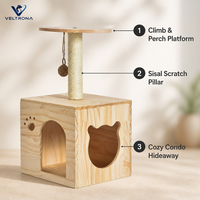 Arbre à chat en bois, condo pour chat, griffoir en sisal, tour pour chat, meubles pour chat d'intérieur, plateforme d'escalade