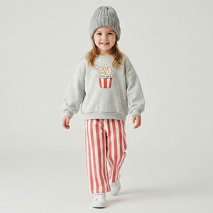 Conjuntos de Ropa para Niñas, <span class=keywords><strong>Sudadera</strong></span> de Algodón con Diseño de Palomitas de Maíz y Pantalones a Rayas, Conjunto de 2 Piezas para Bebés de 6 Meses a 6 Años, Servicio OEM - Product Image 1