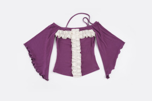 Womens Y2K Off-Shoulder Solid Breathable Knitted Ruched Batwing Sleeve Loose Fit Tee OEM - Product Image 2
