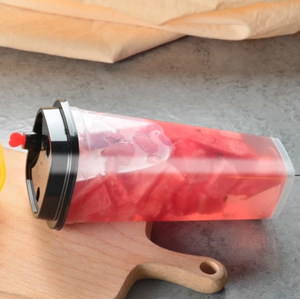 Bicchiere quadrato trasparente in plastica da 600 ml con tappo a cuore rosso, monouso, <span class=keywords><strong>per</strong></span> bevande, tè al latte, succhi, bevande alla frutta, tè alla frutta, <span class=keywords><strong>per</strong></span> chi è sempre in movimento. - Product Image 5