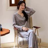 Pyjamas Printemps/Été/Automne - Cardigan en Soie à Manches Longues pour Femmes, Vêtements de Maison Décontractés, Ensemble Cartoon Populaire