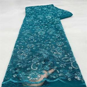 Tessuti in Pizzo con Paillettes e Perline di Alta Qualità Nigeriana, Delicato Pizzo per Abiti <span class=keywords><strong>da</strong></span> <span class=keywords><strong>Sposa</strong></span> e <span class=keywords><strong>da</strong></span> Cerimonia - Product Image 1