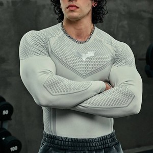 Mens Black Long-Sleeve T-Shirt 3D Digital-Print Stretch Sports <strong>Top</strong> Quick-Dry Crew-Neck Casual Sporty Sportswear YOUNGAL - Product Image 3