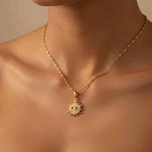 Collier œil maléfique en acier inoxydable plaqué or 18 carats véritable, pendentif œil du <span class=keywords><strong>diable</strong></span>, idéal pour les fêtes - Meilleures ventes - Product Image 2