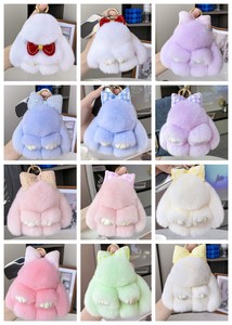 Mới đến thỏ Keychain Vòng Fluffy lông thú thật pompon Bunny đính móc chìa khóa món quà quyến rũ dễ thương vòng chìa khóa trên túi chìa khóa xe Mặt dây chuyền - Product Image 6