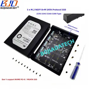 3.5英寸SATA3.0 22针至5端口NGFF M.2 B + M密钥SATA 6Gbp sJBOD固态硬盘适配器卡，带外壳插座盒