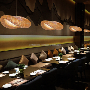 Lampe de plafond japonaise élégante et très vendue, style côtier, moderne, industrielle, abat-jour en bambou, suspension en rotin, style français - Product Image 4