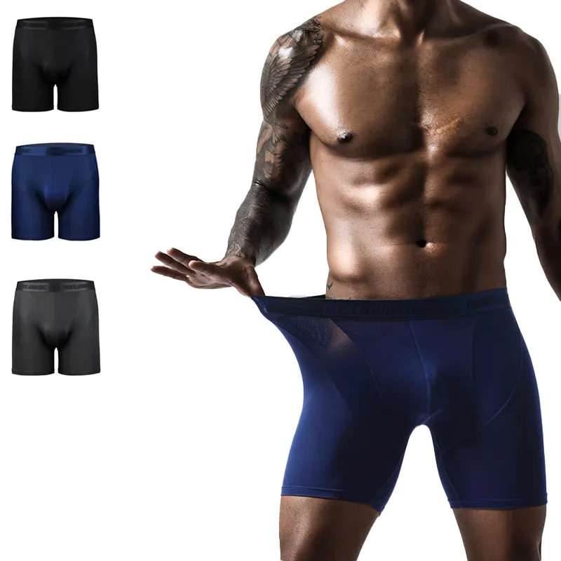 Cuecas boxer de malha respirável, atacado personalizado, hips, seda, gelo, cuecas esportivas