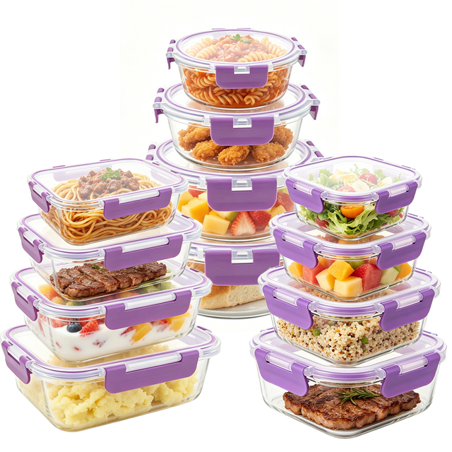12 Pieces Borosilicate Glass Food Storage Containers Microwave Safe Airtight Bowl Set Student Glass Lunch Box