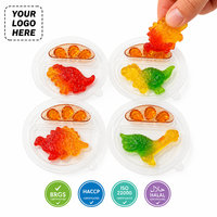 Halal Gummy Candy, zachte snoepjes, jelly candy, dinosaurussnoepjes met fruitsaus in een bekertje, groothandelsverpakking.