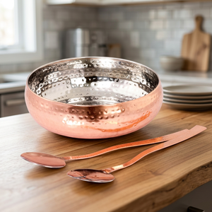 Stainless Steel Wholesale Large Capacity Kitchen Metal Salad Bowls Soup Salad Bowl With Server Hammered With Copper - Product Image 3
