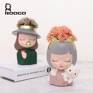 Macetas Modernas Roogo con Diseño de Chica Piruleta y Flores, Macetas para Suculentas, Macetas Ecológicas para Interiores, Regalos para <span class=keywords><strong>Estudiantes</strong></span>, Decoración de Escritorio - Product Image 3