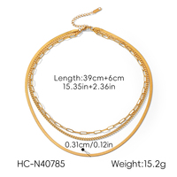 Collier ras du cou H&C Dainty en acier inoxydable plaqué or 18K PVD, à 3 couches, motif chevrons, maille cubaine, maille trombone, multi-brins, empilable, pour femme