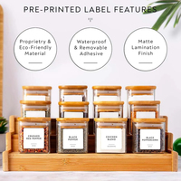 Ensemble de pots en verre de 5 oz avec étiquettes pour épices, pots à épices carrés avec couvercles en bambou, récipients de stockage alimentaire