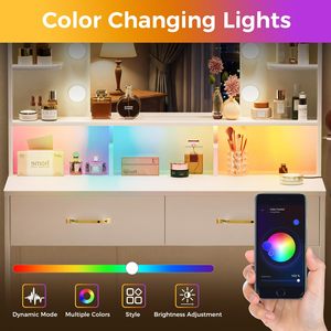 SENYU - Tocador Moderno para Dormitorio, Color Blanco, con Cajones de Almacenamiento, Espejo con Luces LED Ajustables - Product Image 6