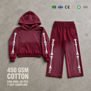 <b>Men's</b> <b>Burgundy</b> Custom Screen Print <b>Hoodie</b> and Sweatpants Set French Terry Pullover Pocket Tracksuit OEM - Product Image 1