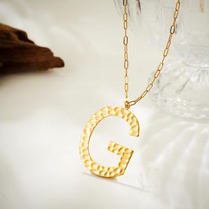 Joyería de Hip Hop, colgante de letra inicial de gran tamaño, collar de acero inoxidable, COLLAR COLGANTE de alfabeto con textura martillada Vintage - Product Image 5