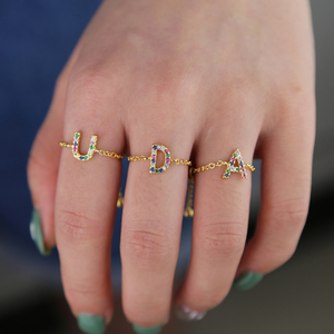 Tiny Chain Custom Made Alphabet <strong>Rings</strong> A-Z Initial <strong>Name</strong> <strong>Ring</strong> Charm Jewelry New Adjust <strong>Ring</strong> for Girl Women Rainbow Jewelry - Product Image 3