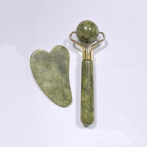 High Quality Anti puffiness <b>Light</b> Green Xiuyan jade Face Roller Anti puffiness jade roller and guasha set - Product Image 2
