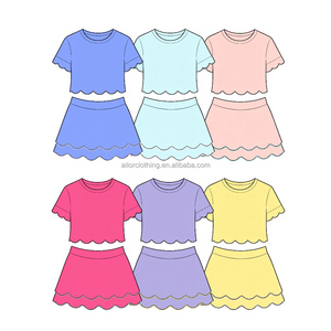 Conjunto de Top de Manga Corta y Falda para Niñas, Conjunto de Yoga para Niñas, Tela Suave para Yoga, Borde Festoneado, para Tenis y Baile - Product Image 2