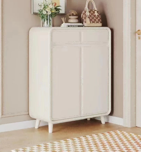 Armoire de rangement moderne en plastique blanc avec deux portes et tiroirs, style scandinave, meubles pour la maison, pour le salon ou le bureau - Product Image 6