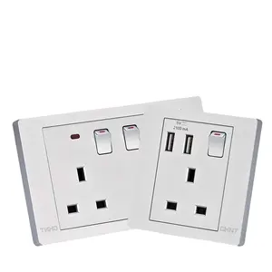 2-gang 1-way DP switch with 2-gang 3-pin socket with led lamp 13A 250V wall socket european simon