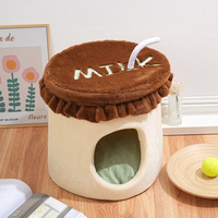 Nid pour chat en forme de tasse à lait, chaud en hiver, toute saison, fermé, en coton, maison pour chat, carton, lavable