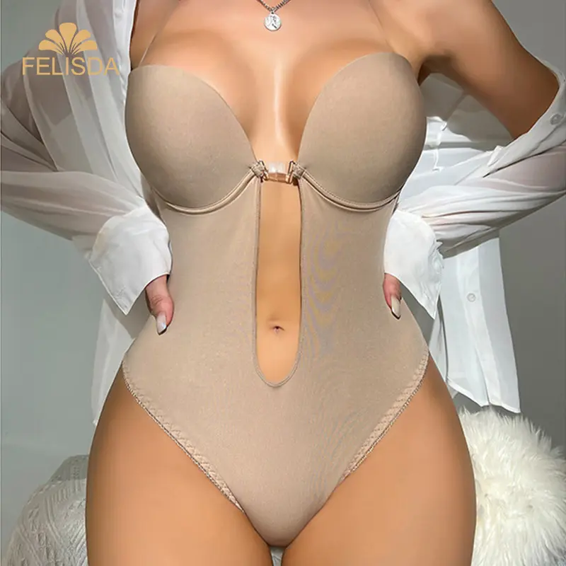 सेक्सी पूर्ण Bodyshaper महिलाओं गहरी वी परिवर्तनीय ब्रा पेटी Bodysuit Backless गद्देदार धक्का अंडरवियर स्लिमिंग Shapewear