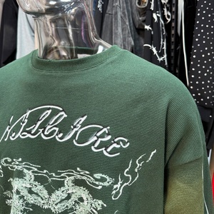 Custom Clothing Dtg Print Streetwear High Quality <b>Waffle</b> Knit Long Sleeve <b>Shirts</b> Green Sun Faded <b>Waffle</b> Knit Long Sleeve for Men - Product Image 2