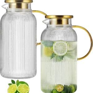 เหยือกน้ำแก้<span class=keywords><strong>ว</strong></span>ลายแนวตั้งขนาด100ออนซ์/3ลิตรเหยือกน้ำแก้<span class=keywords><strong>ว</strong></span>สำหรับชงเย็นกาแฟน้ำมะนาวเครื่องดื่มชาดอกแดดเย็น - Product Image 1