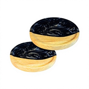 ชุดจานรองแก้วไม้ลายเรซิ่นสีดำ 2 ชิ้น ผลิตในเวียดนาม - Product Image 1