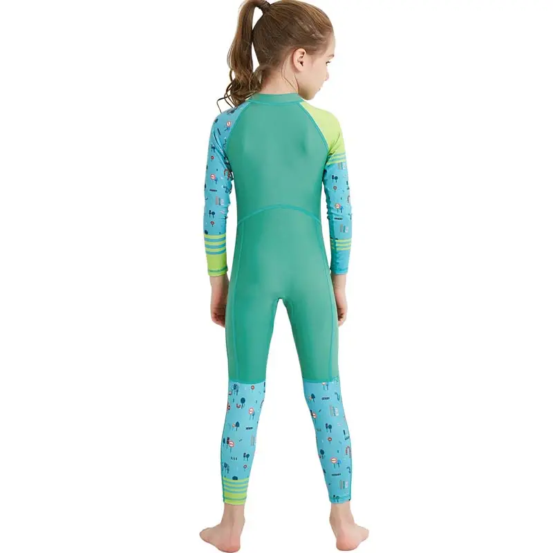 Impressão personalizada Patchwork One Piece Swimsuit Unisex Anti-UV Manga Longa Crianças Swimsuit Zipper Swimwear