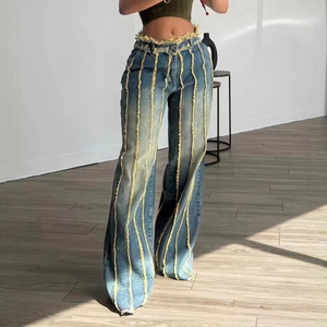 All'ingrosso da donna alla <span class=keywords><strong>moda</strong></span> Patchwork multistrato con frange elastico a <span class=keywords><strong>vita</strong></span> <span class=keywords><strong>bassa</strong></span> Jeans lavati e tinti per tutte le stagioni - Product Image 4