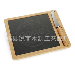 Plateau à fromage en bambou Sharp Business avec insert en ardoise 25x20cm, plateau de service à fromage réversible et portable avec couteau - Product Image 3