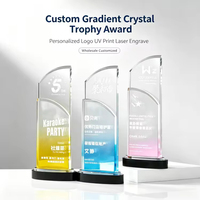 Trophée en cristal personnalisé avec impression UV, logo gravé au laser, dégradé de couleurs, pour cérémonie de remise de prix, souvenirs d'événements