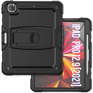 Heavy Duty Full Body Rugged Case For iPad Pro 12.9 2021 Tablet Case With Built in Kickstand