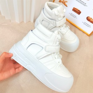 Femmes doux semelle épaisse tête <span class=keywords><strong>pain</strong></span> chaussures PU semelle extérieure en caoutchouc fermeture à enfiler blanc haut conseil à la mode confortable - Product Image 2