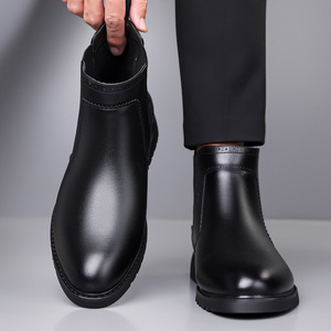 Botas Chelsea para Hombre, Punta Puntiaguda, Cuero Genuino, Forro de Microfibra, Banda Elástica, Suela de Goma Antideslizante, Otoño - Product Image 4