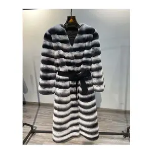 新款时尚风格设计长款天然真雷克斯兔保暖皮草背心女式冬季外套