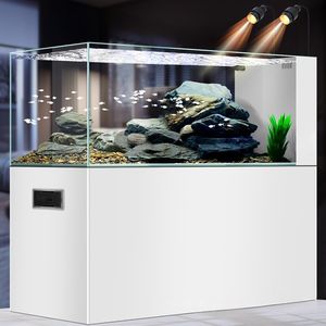 Acuario Rectangular de Vidrio Ultra Blanco con Filtración Superior, Madera Contrachapada Sólida, Luces LED, Drenaje con un Clic, <span class=keywords><strong>para</strong></span> Peces Bala - Product Image 1