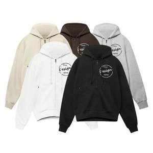 Sudadera con capucha y cremallera completa de gran tamaño, ropa de calle informal con logotipo personalizado, sudaderas con capucha blancas asimétricas de peso pesado para hombres - Product Image 1