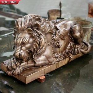 Estatua De León protector de tamaño natural de bronce acostado de tamaño natural para jardín - Product Image 3