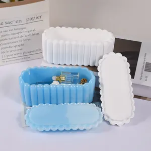 Early Riser Wavy Stripe Oval Jewellery Storage Box Silicone Mold Concrete Cement Ornaments Candle Jar Mouldings resin crafts