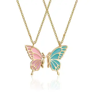 New good friends butterfly necklace female Europe and the United States simple color butterfly two-piece friendship necklace
