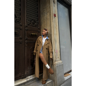 Gabardina Marrón con Abertura Lateral, Manga Larga, Tejida, Resistente al Viento, Abrigo Casual de Otoño para Mujer - Product Image 6