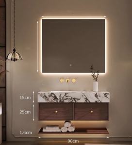 Mueble de Baño Flotante Estilo Mid-Century, Acabado en Nogal Horneado, Lavabo de Piedra Sinterizada sin Juntas en Blanco y Negro - Product Image 3