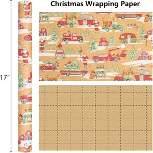 Burymento Christmas <b>Wrapping</b> <b>Paper</b> 17 In X 32.8 Ft Kraft Santa Car Design Recyclable Single Side Gift Craft - Product Image 5