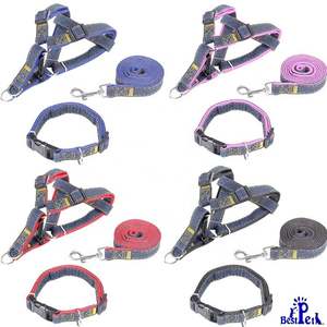 Wholesale Fashion Personalized Denim Nylon <b>Big</b> Cute Dog <b>Backpack</b> and Belt Outdoor Dog Walking Three-piece Set - Product Image 1