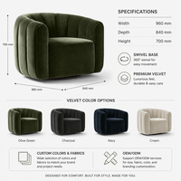Fauteuil pivotant en velours vert avec dossier capitonné pour salon, chaise de loisirs contemporaine pour la maison et l'hôtel, vente en gros OEM&ODM