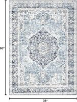 Tapis d'intérieur lavable de style bohème vintage 3x5 pieds, ultra doux, à poils ras, antidérapant, résistant aux taches, bleu clair, pour salon
